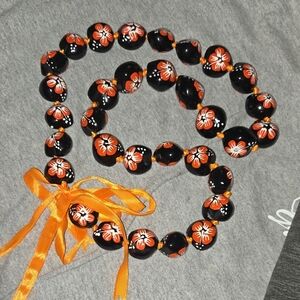 Black and Orange Floral Beaded Necklace